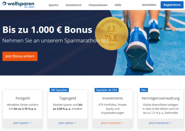 Das ist der WeltSparen Bonus auf der Website des Anbieters